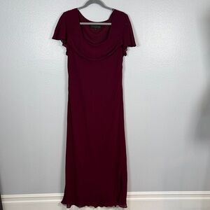 Donna Ricco Burgundy Maxi Dress with Draped Cowl Neck Flutter Sleeve Size 16